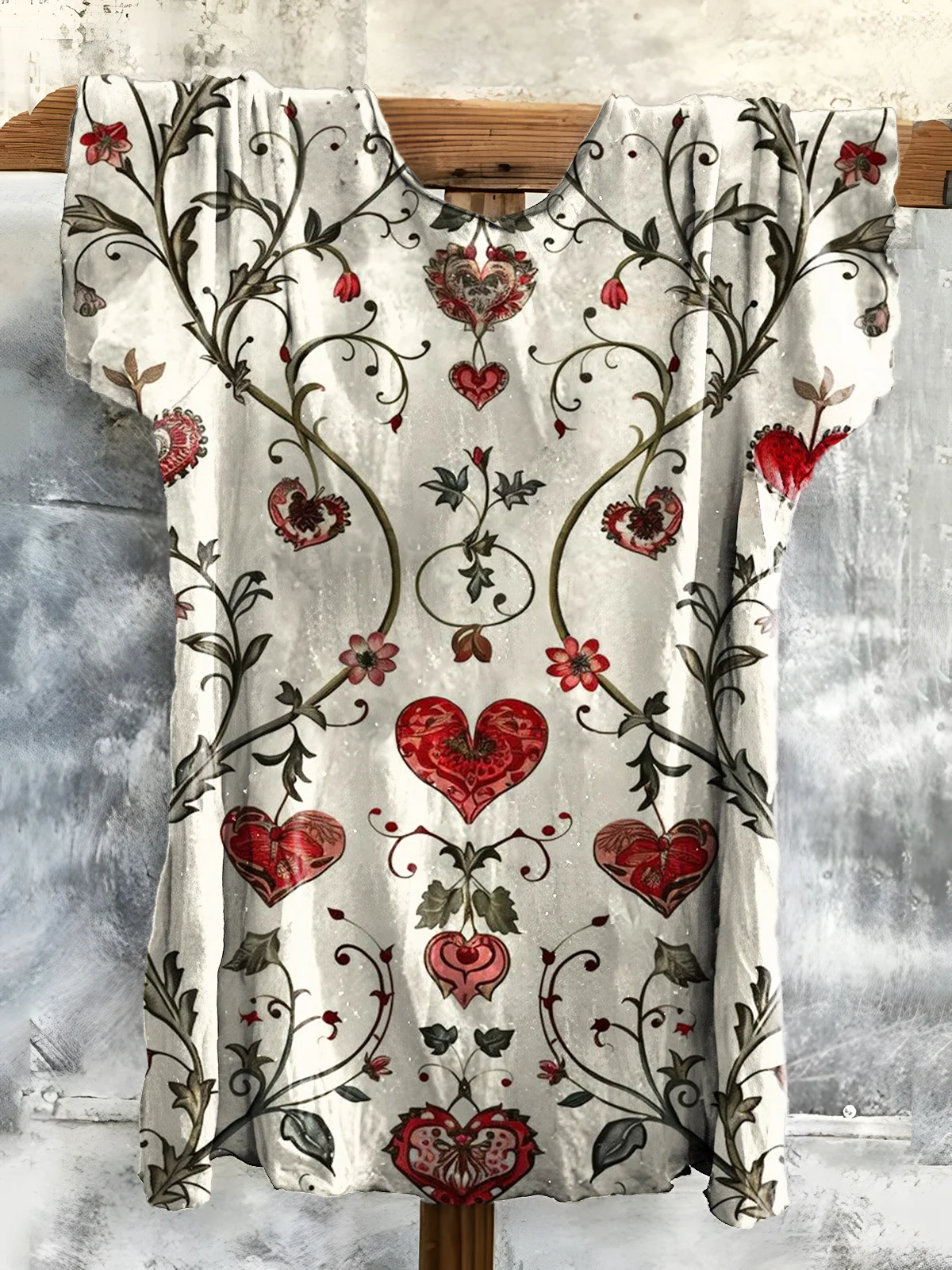 Women's Valentine's Day Heart Art Prints Cotton Crew Neck Tee