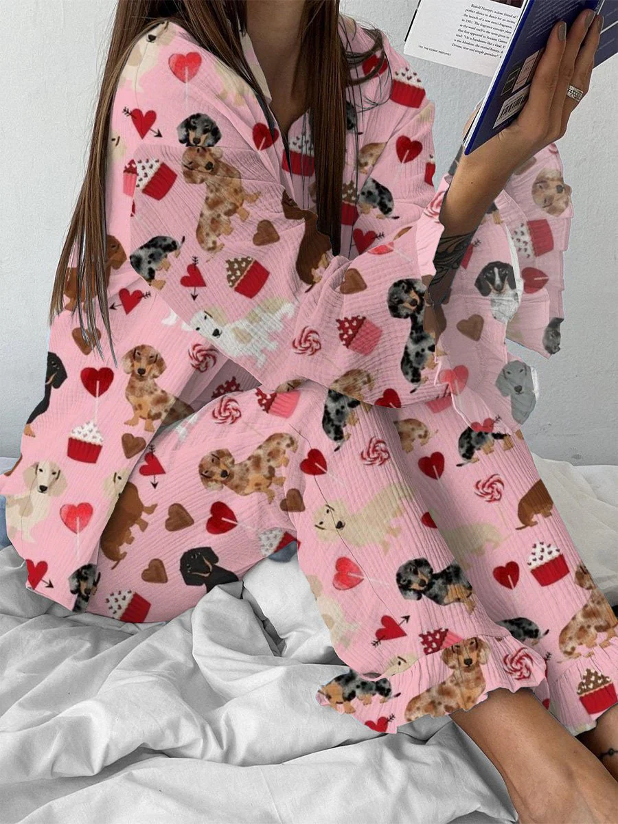 Women's Valentine's Day Romantic Puppy Ruffle Pajama - Image 2