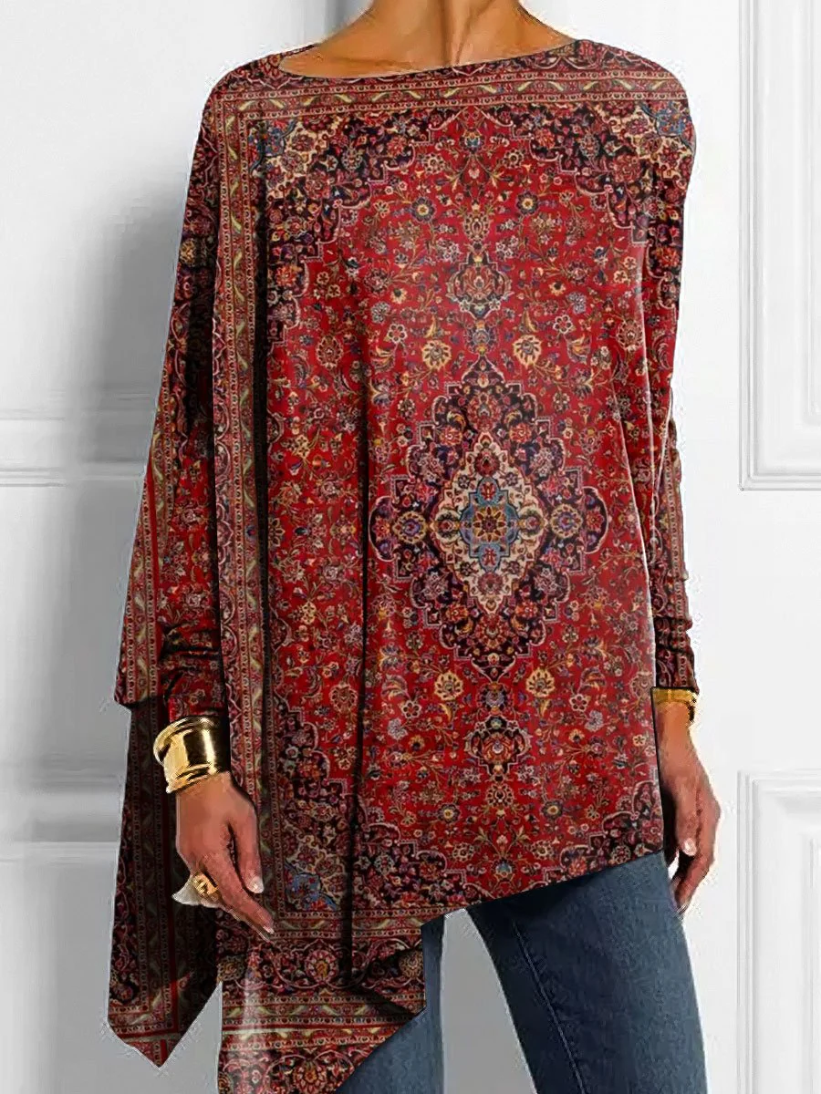 Women's Vintage Art Print Button Back Casual Shirt