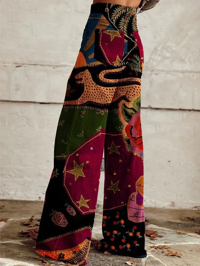 Women's Vintage Botanical Floral Wide Leg Pants - Image 2