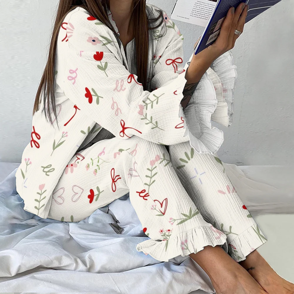 Women's Vintage Bow Flower Printed Suit - Image 2