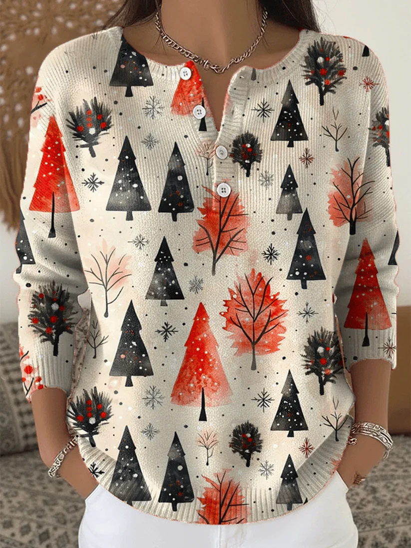 Women's Vintage Christmas Tree Print Sweater