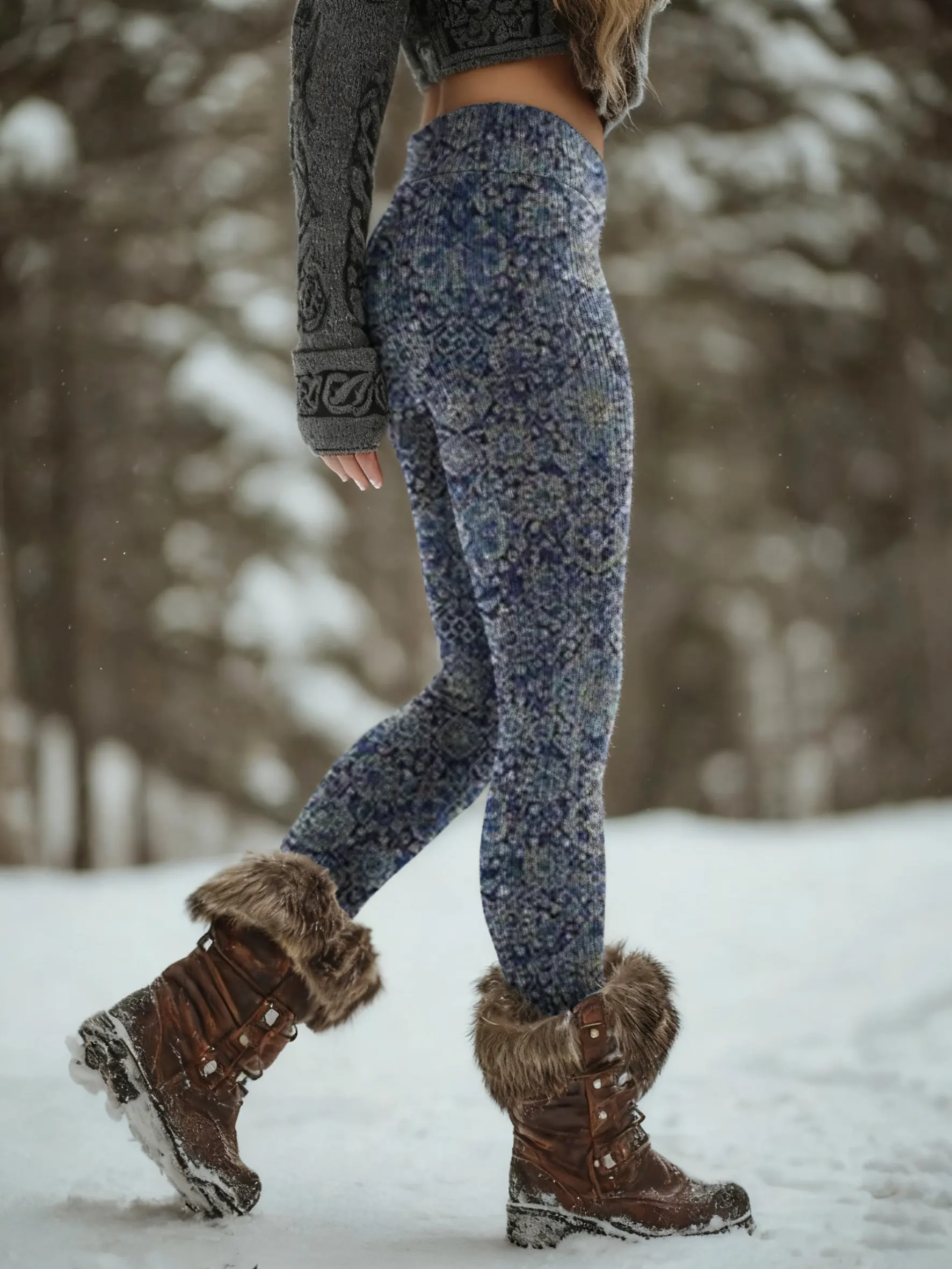 Women's Vintage Ethnic Pattern Art Print Knit Leggings