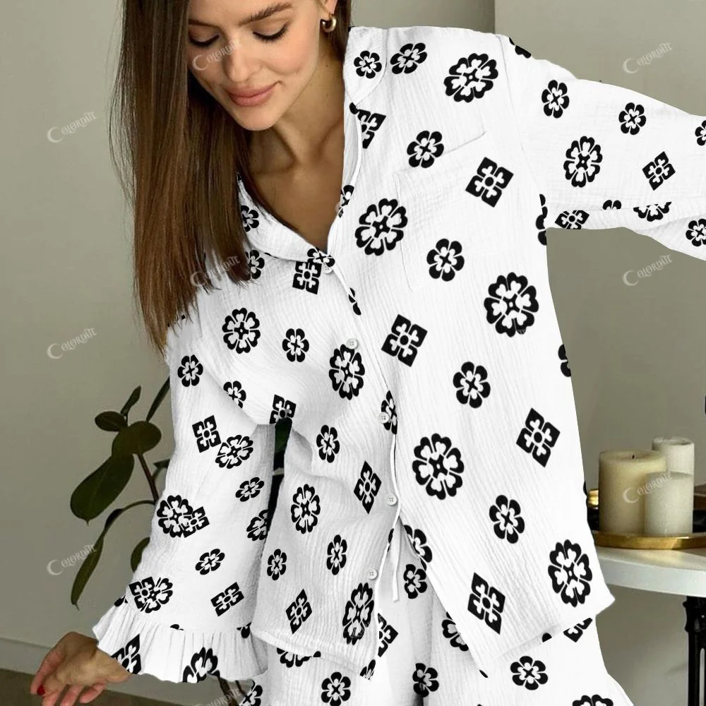 Women's Vintage Fashion Black And White Printed Suit