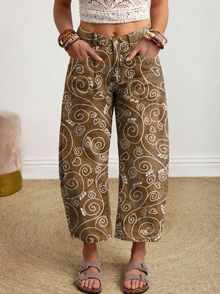 Women's Vintage Floral Pattern Art Print Jeans