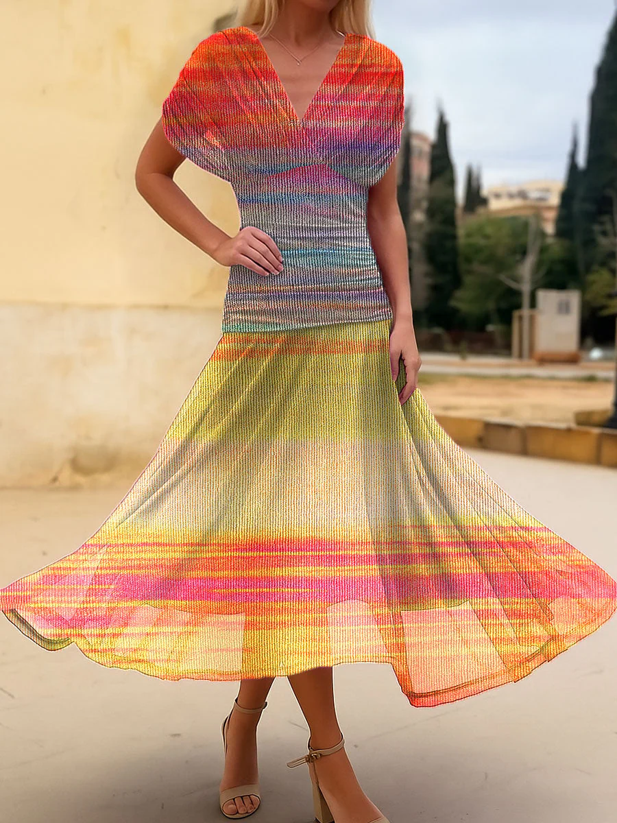 Women's Vintage Gradient Art Print Flowy Casual Dress
