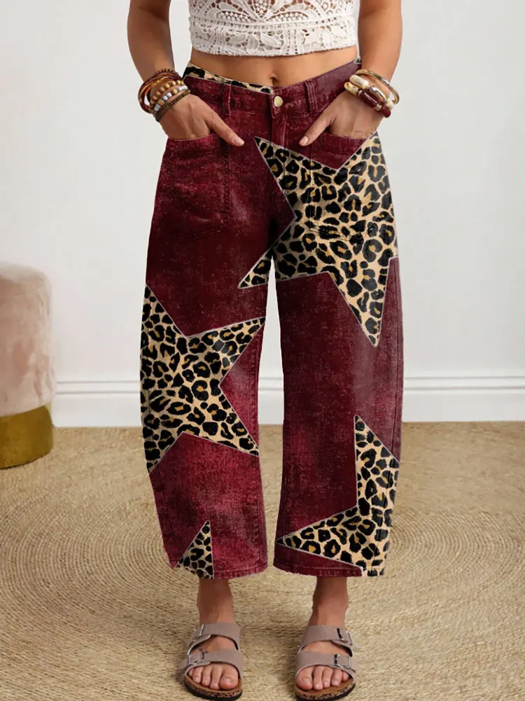 Women's Vintage Hippie Star Art Print Jeans