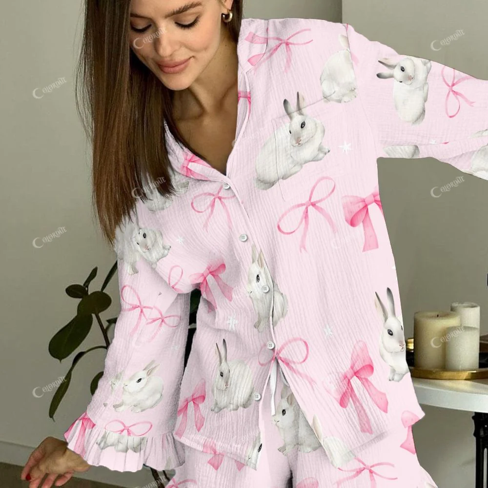 Sugar Bunny Women's Vintage Pink Bunny Printed Suit