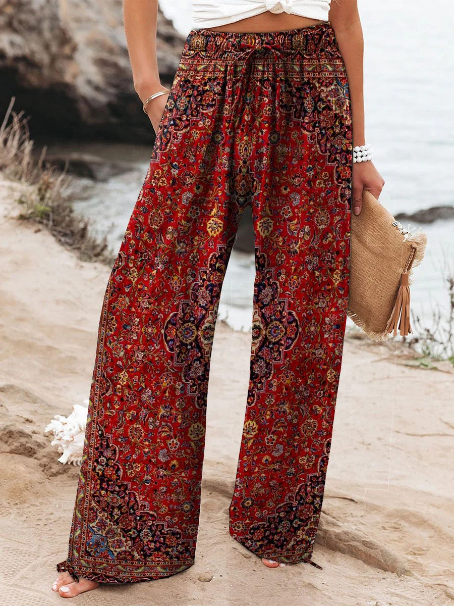 Women's Vintage Retro Ethic Art Printed Cotton And Linen Casual Pants - Image 2