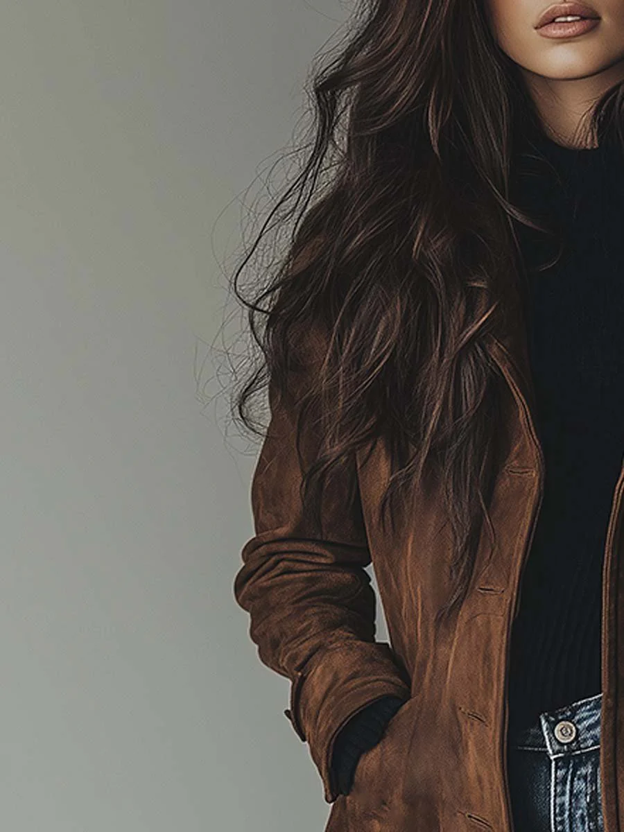 Women's Vintage Suede Trench Coat - Image 2