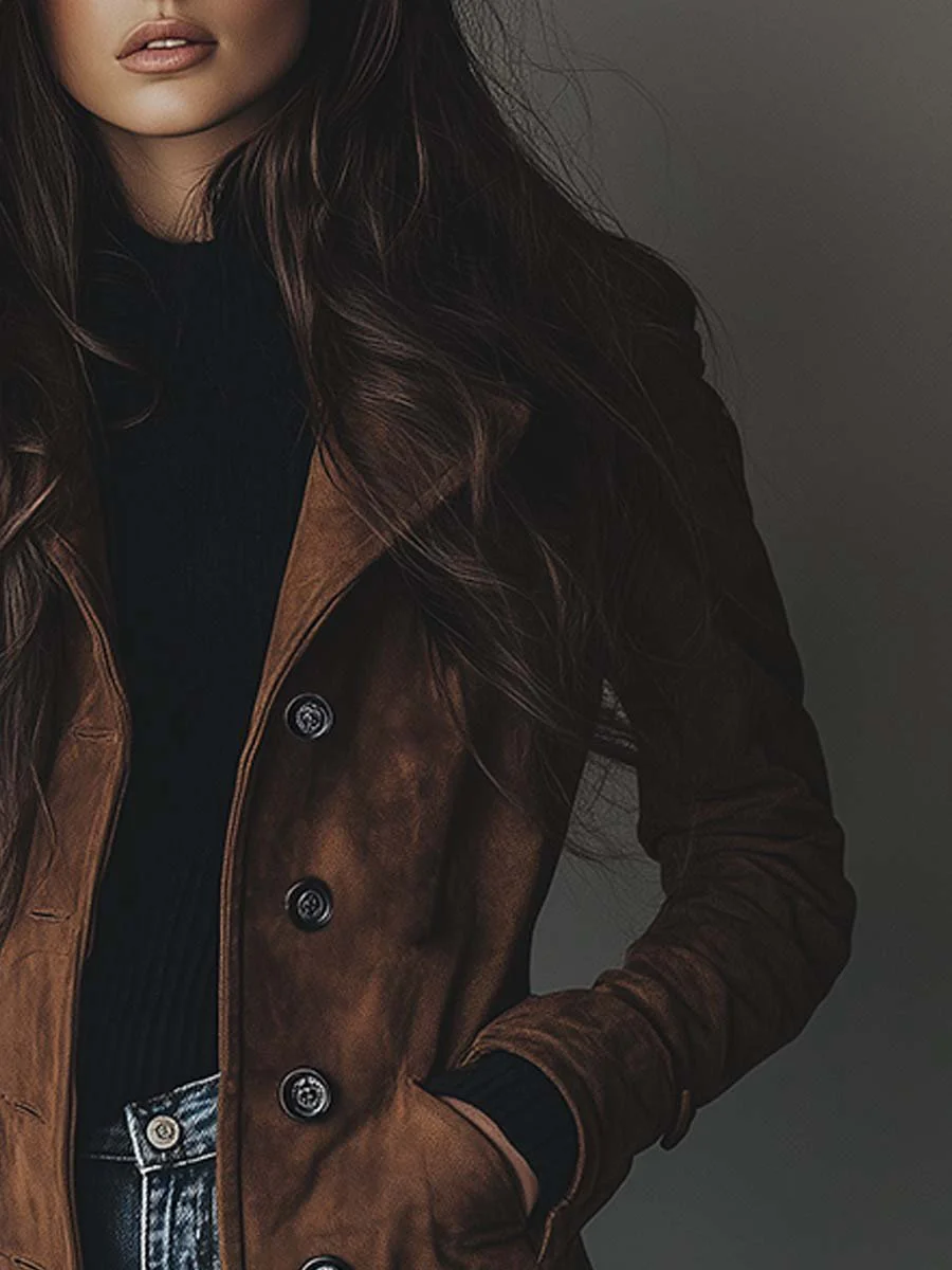 Women's Vintage Suede Trench Coat - Image 3