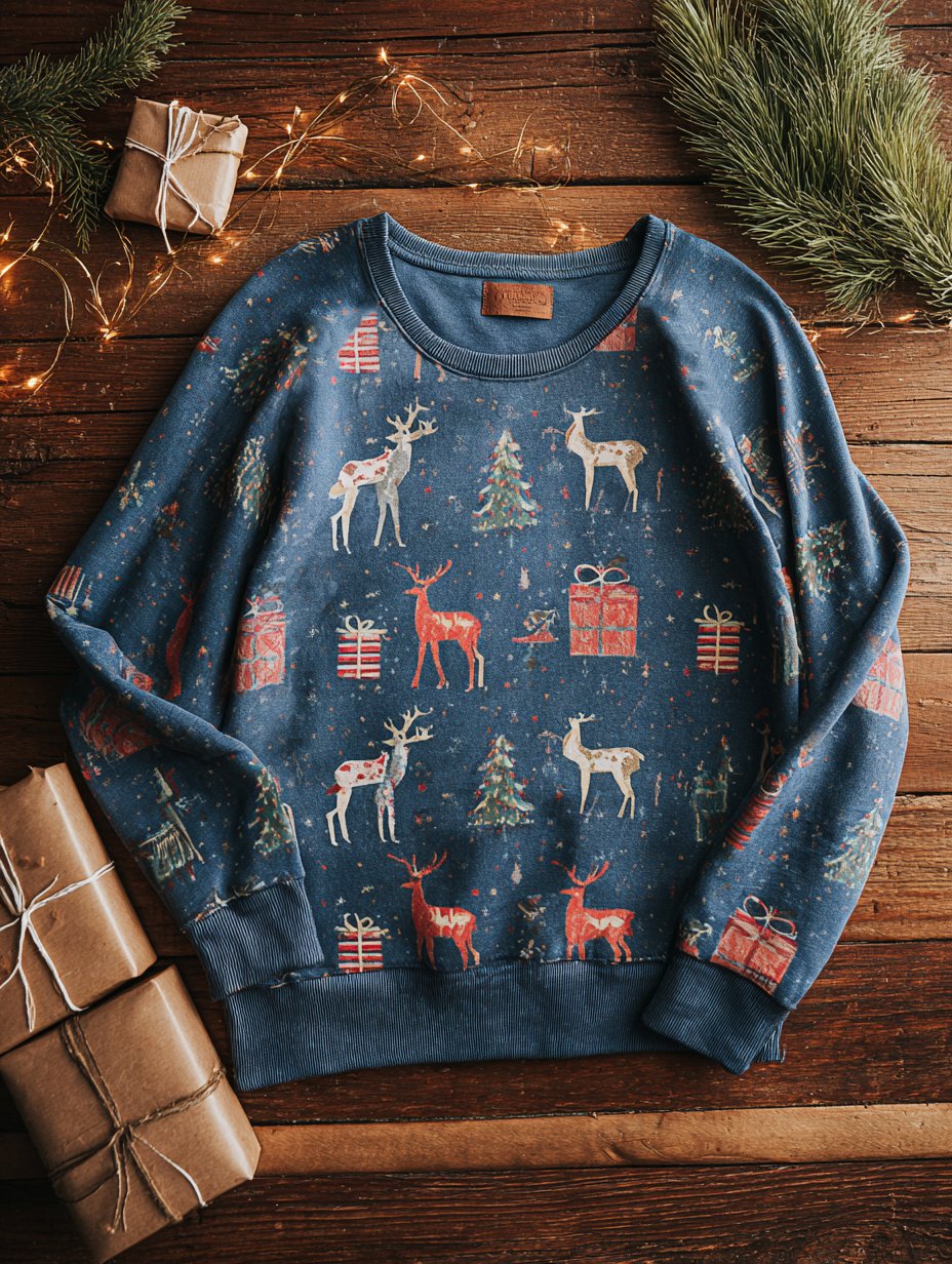 Women's Vintage Western Christmas Elk Sweatshirt