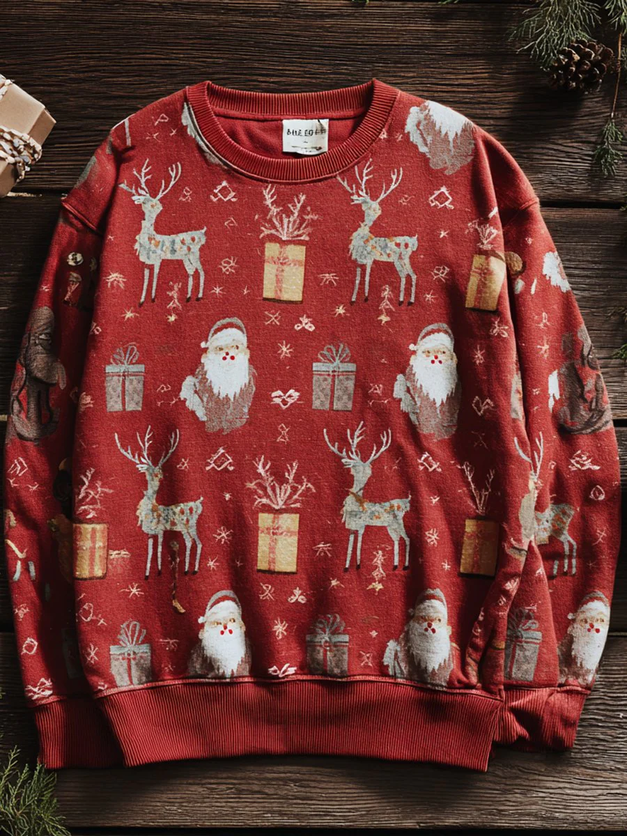 Women's Vintage Western Christmas Gift Santa Elk Sweatshirt