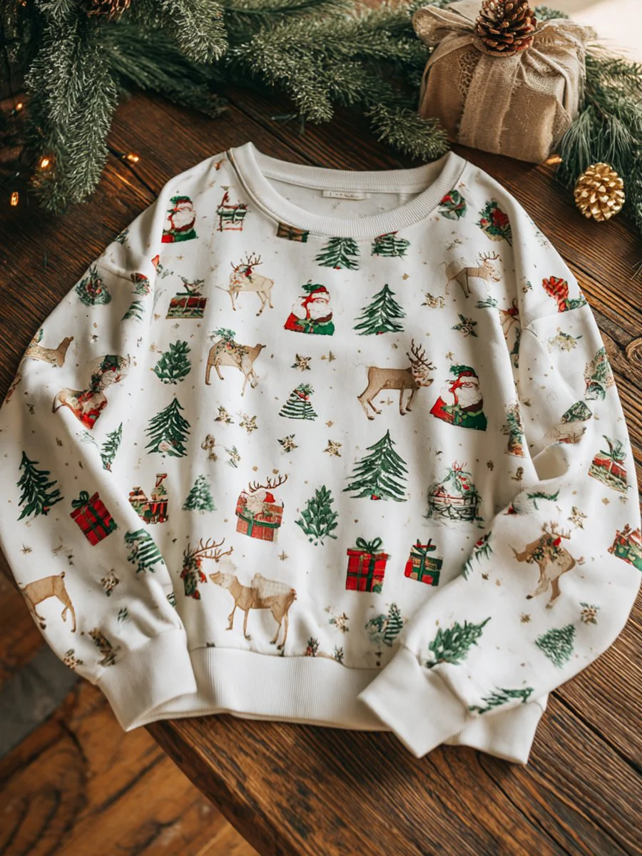 Women's Vintage Western Christmas Gift Santa Elk Sweatshirt