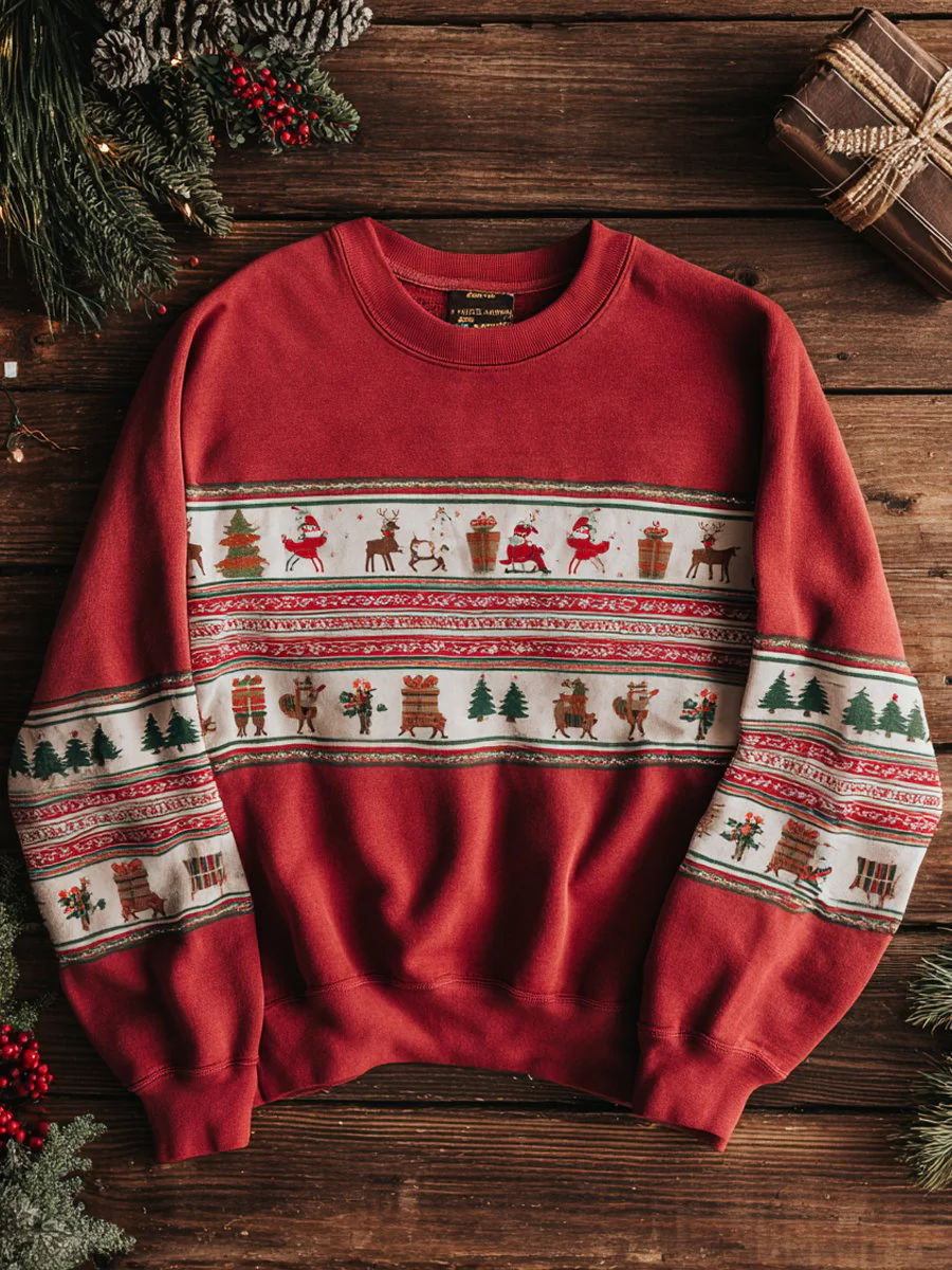 Women's Vintage Western Christmas Striped Christmas Tree Gift Sweatshirt
