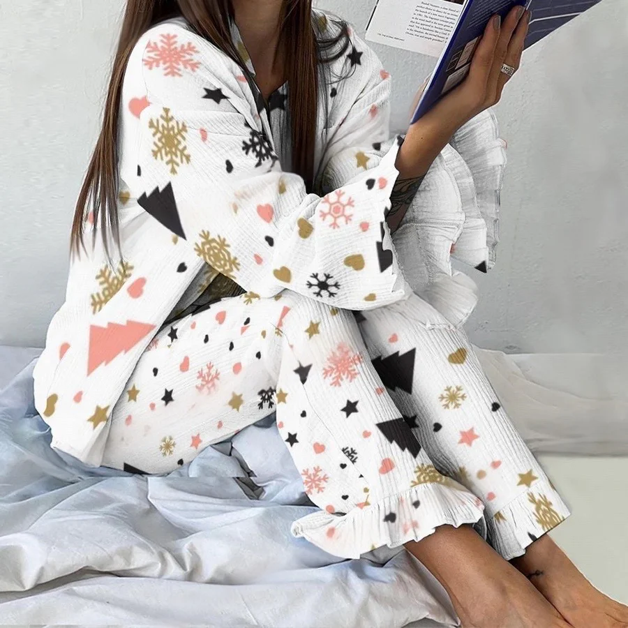 Women's White Christmas Star Vintage Printed Suit - Image 2