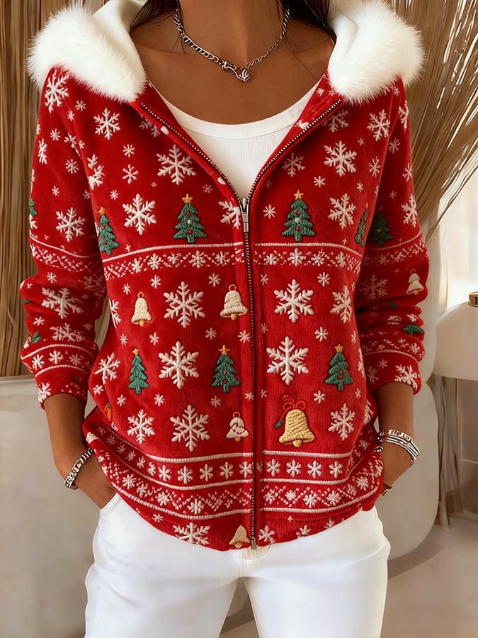 Women's zippered casual hooded sweatshirt