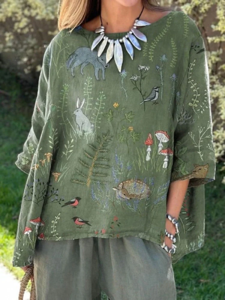 Woodland And Animals Pattern Printed Women's Linen Pocket Skirt - Image 2