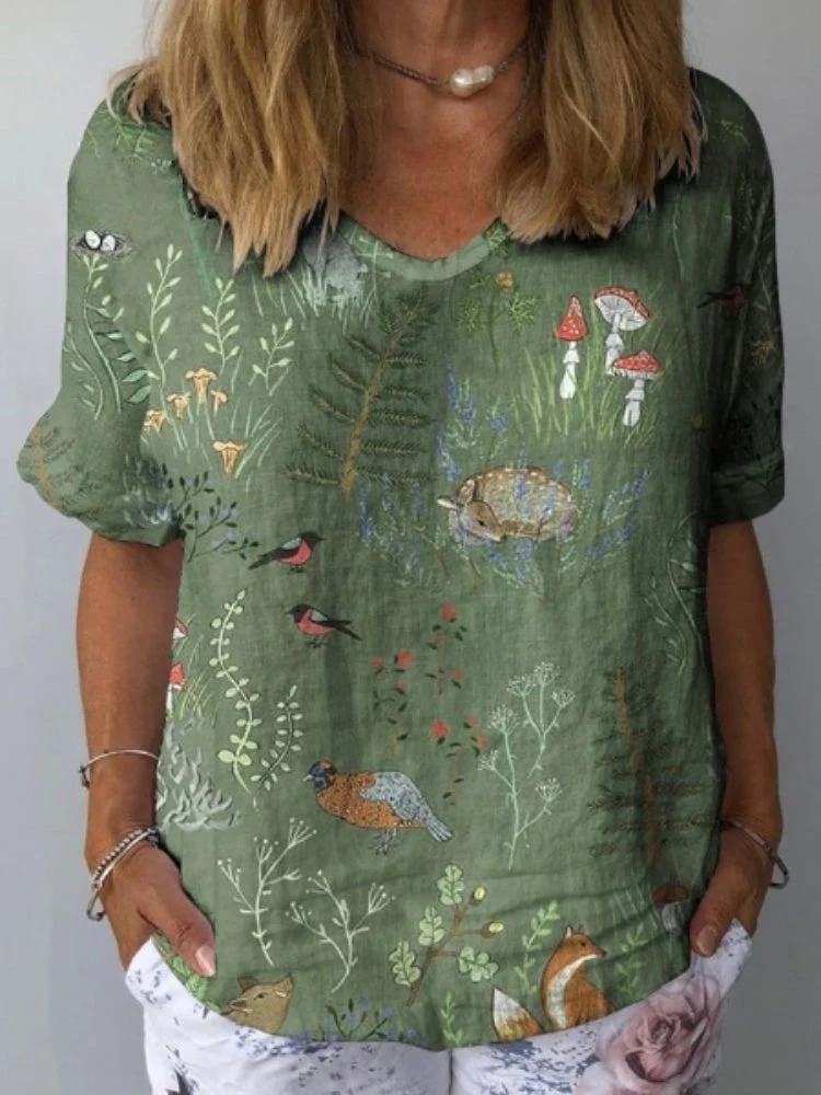 Woodland And Animals Pattern Printed Women's Linen Pocket Skirt - Image 3