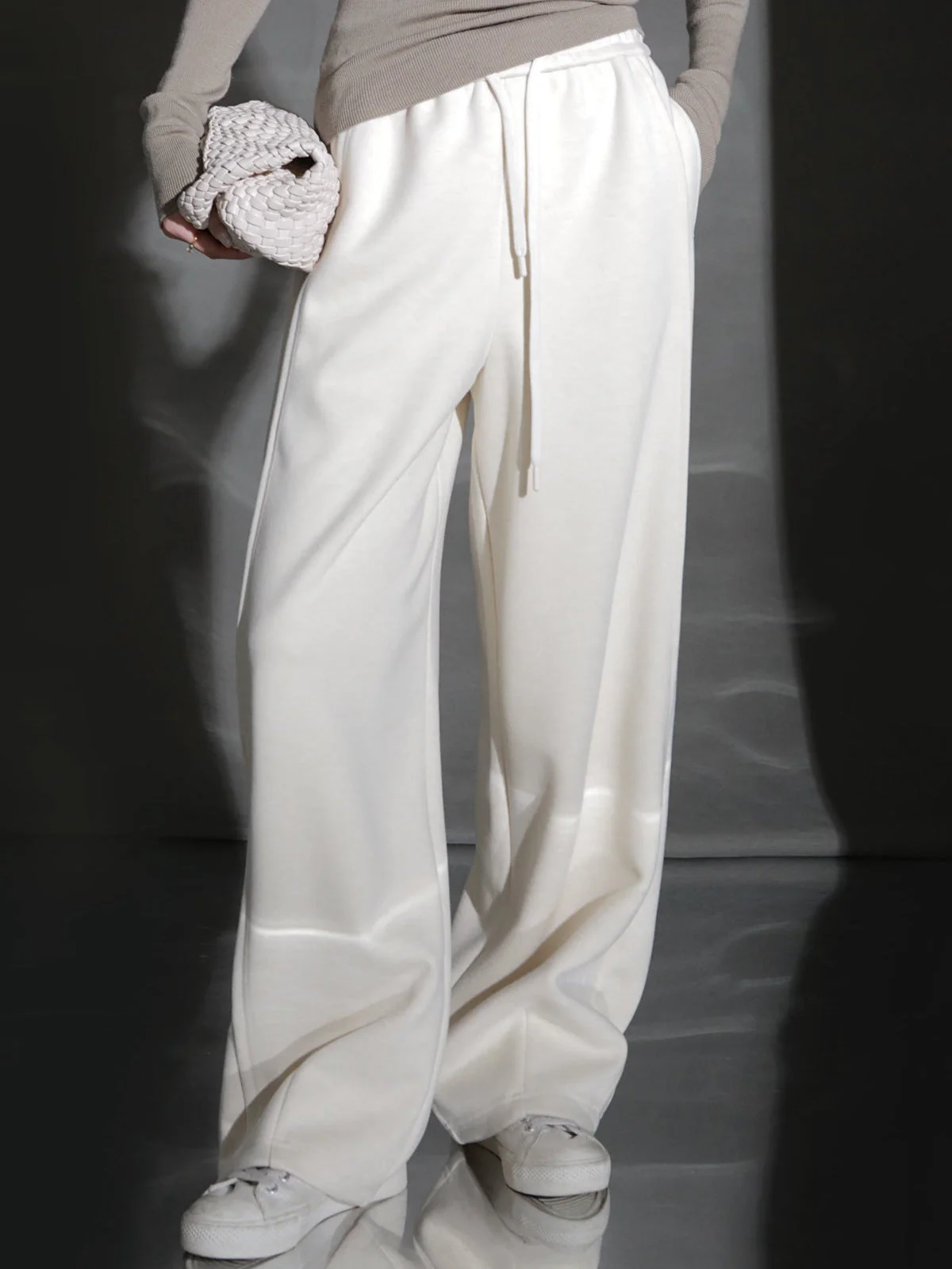 Wool Blend Drawstring Wide-Leg Pants – Color Block Casual Trousers for Women, Trendy Relaxed Fit Banana Pants for Autumn/Winter