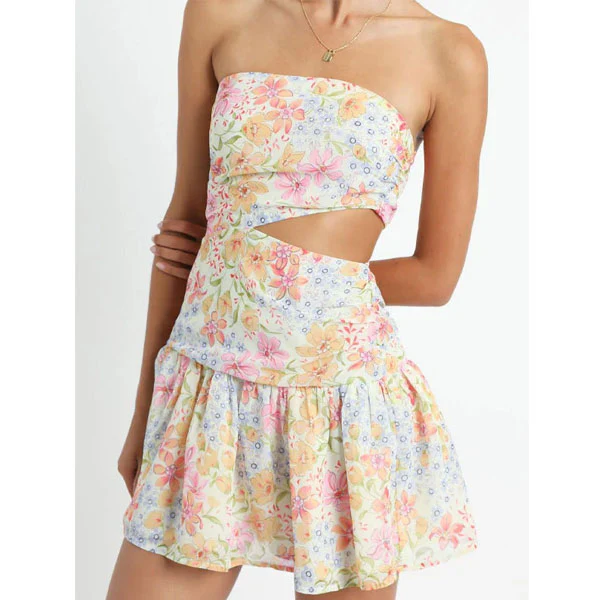 Wrapped Floral Cutout Mini Cake Dress - Image 2