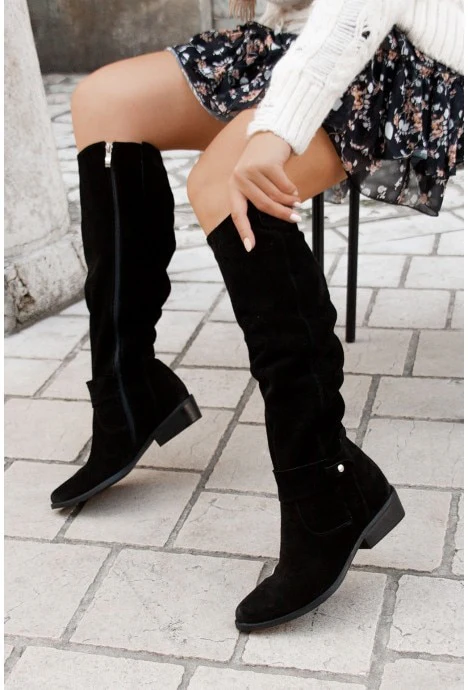 Winter Knee High Boots 2022 New Fashion Retro Woman Booties Low Heel Side Zip Suede Thigh High Women's Boots - Image 4