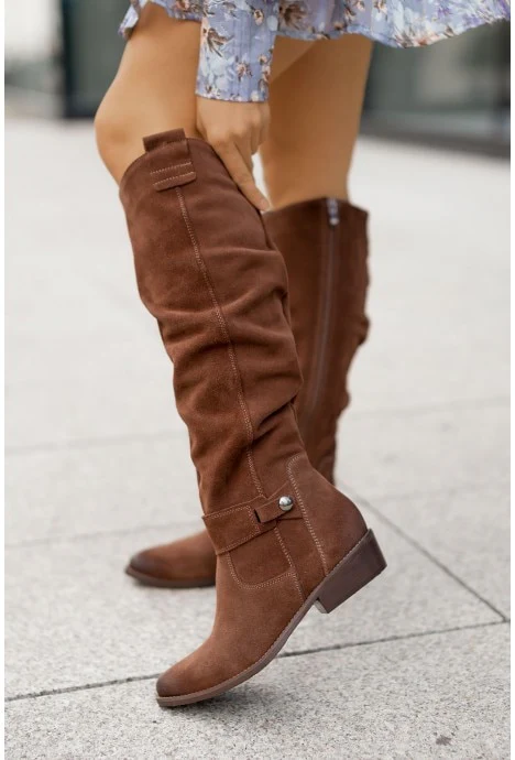 Winter Knee High Boots 2022 New Fashion Retro Woman Booties Low Heel Side Zip Suede Thigh High Women's Boots - Image 6