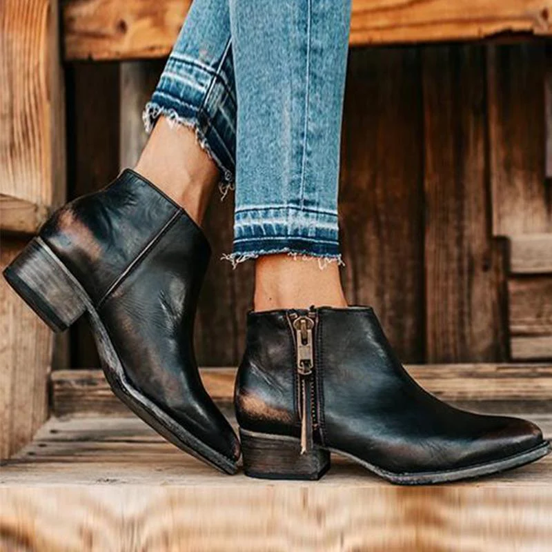 Zipper Low Heel All Season Booties - Image 3